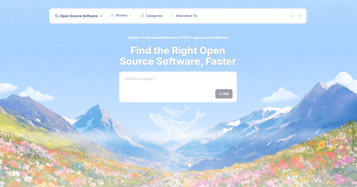 I built a directory of 1,350+ open source alternatives to replace your paid apps, powered by AI sear logo